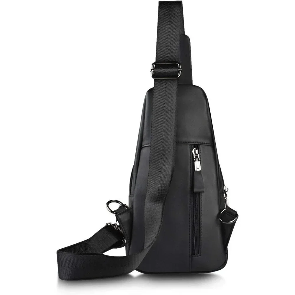 👉 Men Black Crossbody Bags Leather Sling Purse Chest Backpack Shoulder Bags